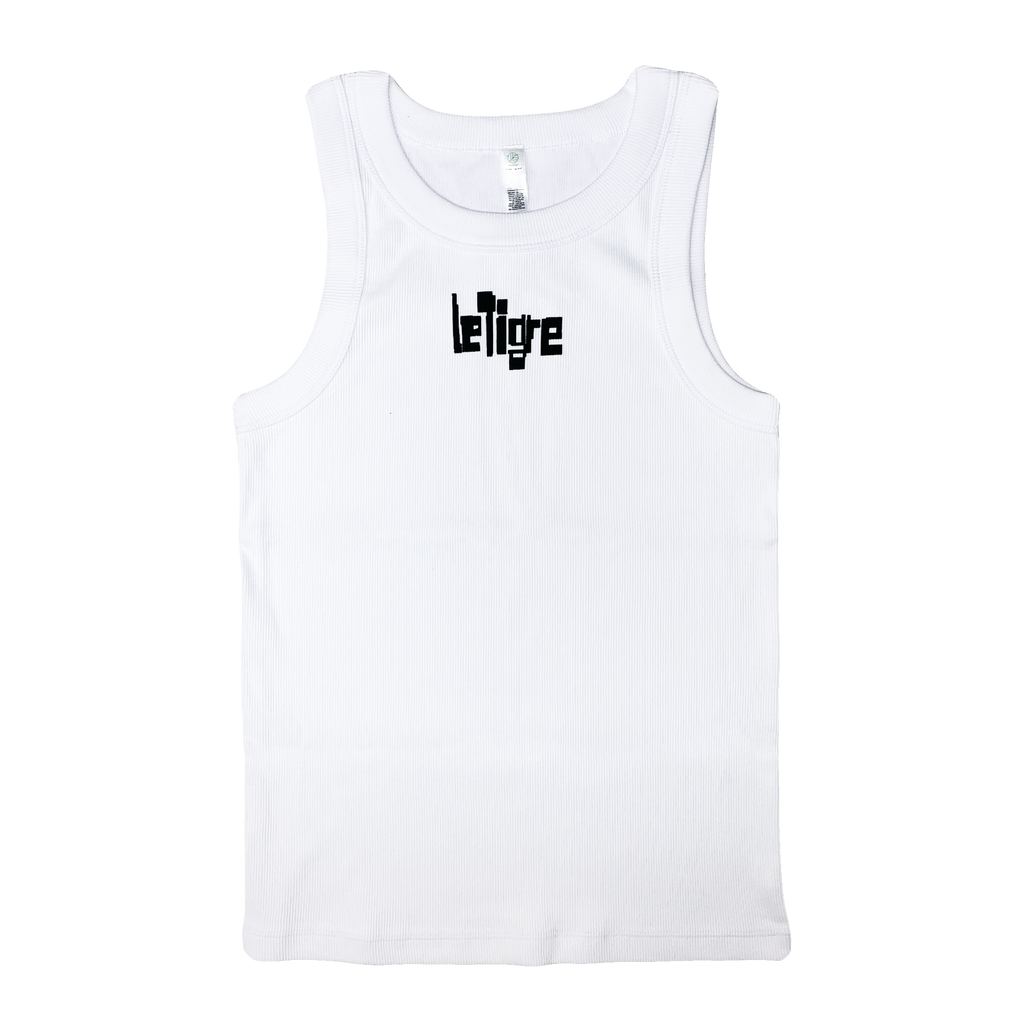 Broken Logo Ribbed Tank - White